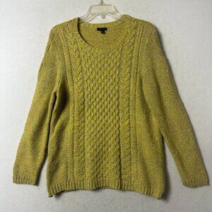 Talbots Sweater Womens L Yellow Cable Knit Merino Wool Blend tunic side zipper